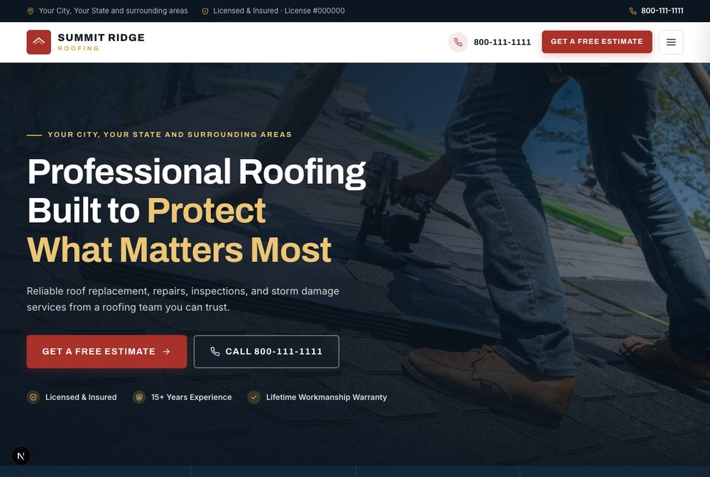 Summit Ridge Roofing template homepage